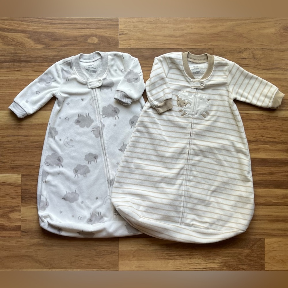 2 Pack Carter's Unisex Baby Fleece Sleepbag Sleepsuits - 0-3 months